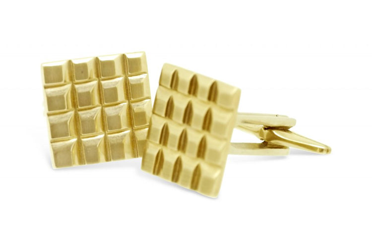 9kt Yellow Gold Checker Board Style Cufflinks