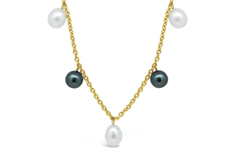 18kt Yellow Gold, White & Tahitian Pearl Necklet