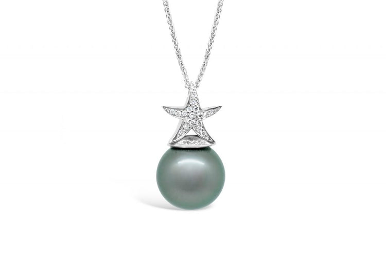 18kt White Gold Tahitian Pearl & Diamond Pendant